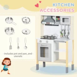 Qaba Wooden Play Kitchen With Realistic Lights And Sounds, Height-Adjustable Kids Kitchen Playset With Microwave, Range Hood, White -Cheap Toy Store GUEST 16fd1b2f 34bb 4f12 9637 e1d3fd8a20bd