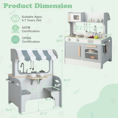 Costway 2 In 1 Kids Play Kitchen& Restaurant Double Sided Wooden Kitchen Playset Toddler 4 Costway 2 In 1 Kids Play Kitchen& Restaurant Double Sided Wooden Kitchen Playset Toddler - Image 2