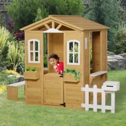 Outsunny Outdoor Playhouse For Kids Wooden Cottage With Working Doors Windows & Mailbox, Pretend Play House For Age 3-6 Years -Cheap Toy Store GUEST 178c2716 1a42 4457 8103 323e29ceb953