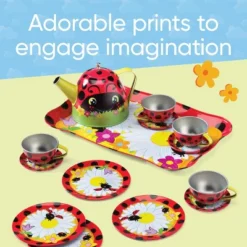Hearthsong 15-Piece Ladybug-Themed Tin Tea Set For Kids With Carrying Case, For Pretend Play -Cheap Toy Store GUEST 18e7db97 8faf 40d0 847c f6a348249b3c