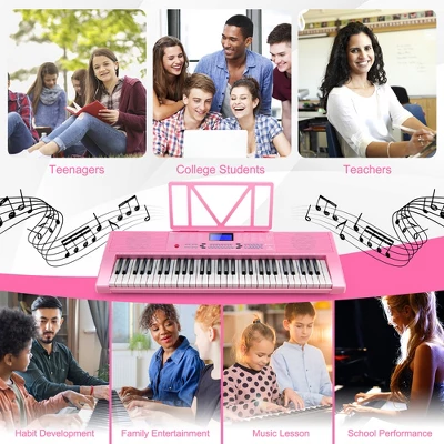Costway 61-Key Electric Piano Portable Digital Keyboard W/Lighted Key Music Stand Pink 11 Costway 61-Key Electric Piano Portable Digital Keyboard W/Lighted Key Music Stand Pink - Image 9