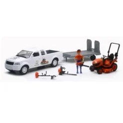 New Ray 1/18 Pickup Truck And Trailer W/ Kubota Mower, Figure & Accessories SS-33263A