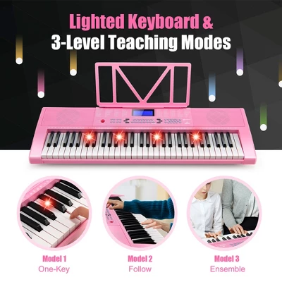 Costway 61-Key Electric Piano Portable Digital Keyboard W/Lighted Key Music Stand Pink 9 Costway 61-Key Electric Piano Portable Digital Keyboard W/Lighted Key Music Stand Pink - Image 7
