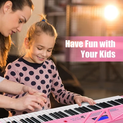 Costway 61-Key Electric Piano Portable Digital Keyboard W/Lighted Key Music Stand Pink 4 Costway 61-Key Electric Piano Portable Digital Keyboard W/Lighted Key Music Stand Pink - Image 2