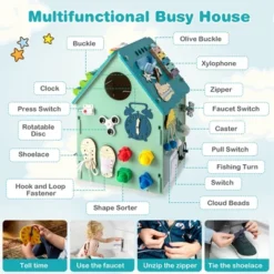 Costway Wooden Busy House Montessori Toy With Sensory Games & Interior Storage Space Blue/Pink -Cheap Toy Store GUEST 3f51e6dd 8734 419f 9903 b9e2e672769d