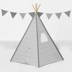 Bacati - Gray Stripes Play Tent For Kids/Toddlers, 100% Cotton Percale Fabric Cover