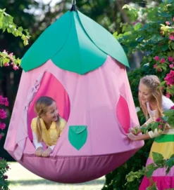 HearthSong Cozy Posy HugglePod HangOut Set With Nylon Hanging Tent, LED Flower Lights And Crescent Stand