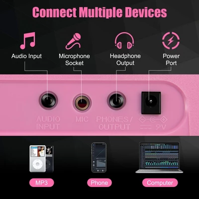 Costway 61-Key Electric Piano Portable Digital Keyboard W/Lighted Key Music Stand Pink 7 Costway 61-Key Electric Piano Portable Digital Keyboard W/Lighted Key Music Stand Pink - Image 5