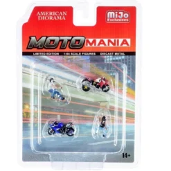 "Motomania" 4 Piece Diecast Set (2 Figurines And 2 Motorcycles) For 1/64 Scale Models By American Diorama