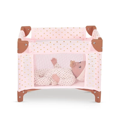 LullaBaby Doll Playpen Pink Foldable Accessory - Gold Star Print 6 LullaBaby Doll Playpen Pink Foldable Accessory - Gold Star Print - Image 4