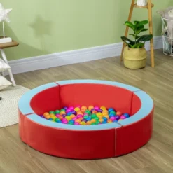 Outsunny Indoor/Outdoor Memory Foam Ball Pit For Toddlers 1-3 Sensory Toy, Red