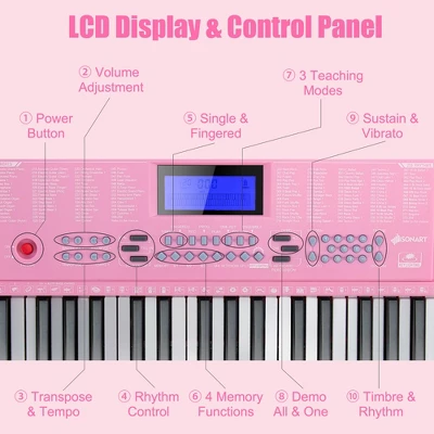 Costway 61-Key Electric Piano Portable Digital Keyboard W/Lighted Key Music Stand Pink 8 Costway 61-Key Electric Piano Portable Digital Keyboard W/Lighted Key Music Stand Pink - Image 6