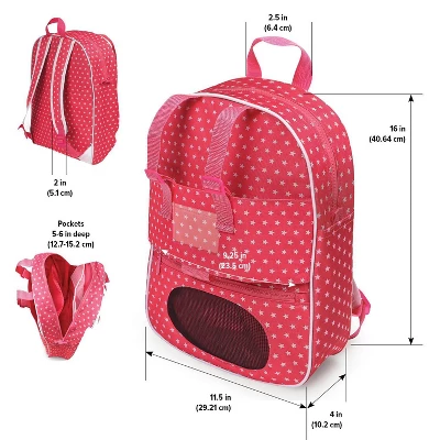 Badger Basket Doll Travel Backpack With Plush Friend Compartment - Star Pattern 8 Badger Basket Doll Travel Backpack With Plush Friend Compartment - Star Pattern - Image 6