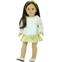Sophia’s Lace Shirt, Skirt And Headband For 18" Dolls, Ivory/Gold