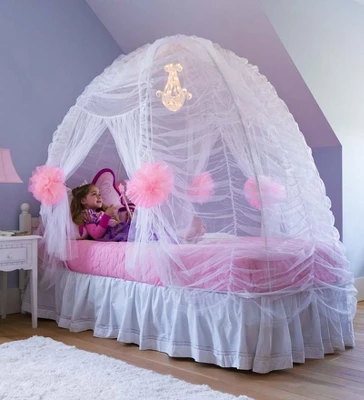 HearthSong - Kids Fairy-Tale Twin Bed Tent Canopy With Light-Up Beaded Chandelier, White 3 HearthSong - Kids Fairy-Tale Twin Bed Tent Canopy With Light-Up Beaded Chandelier, White