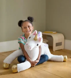 Magic Cabin - Razzle The 40"L Jumbo Plush Unicorn With Embroidered Hearts, And Rainbow Tail And Mane