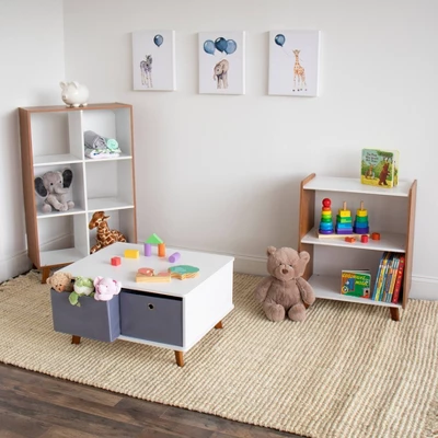 Morgan Mid-Century Kids' Activity Table With Fabric Storage Bins White/Gray - Humble Crew 6 Morgan Mid-Century Kids' Activity Table With Fabric Storage Bins White/Gray - Humble Crew - Image 4