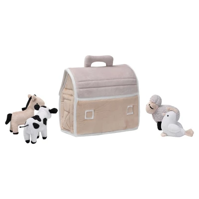 Lambs & Ivy Baby Farm Plush Barn With 4 Stuffed Animals Toy - Taupe/Gray/White 4 Lambs & Ivy Baby Farm Plush Barn With 4 Stuffed Animals Toy - Taupe/Gray/White - Image 2