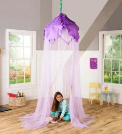 HearthSong 7-Foot Purple Flower Petals Hanging Canopy And Play Space For Twin Bed Or Playroom
