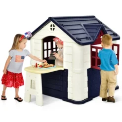 Costway Kid's Playhouse Games Cottage W/ 7 PCS Toy Set & Waterproof Cover -Cheap Toy Store GUEST f5cb56ca 43c4 4f05 bb9f 54350f0681ae