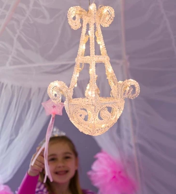 HearthSong - Kids Fairy-Tale Twin Bed Tent Canopy With Light-Up Beaded Chandelier, White 4 HearthSong - Kids Fairy-Tale Twin Bed Tent Canopy With Light-Up Beaded Chandelier, White - Image 2